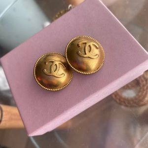 Chanel CC button clip on earrings